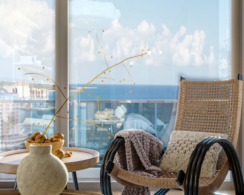 Luxuriöses 1+1 Apartment mit Meeres- und Burgblick, Mersin Ayas