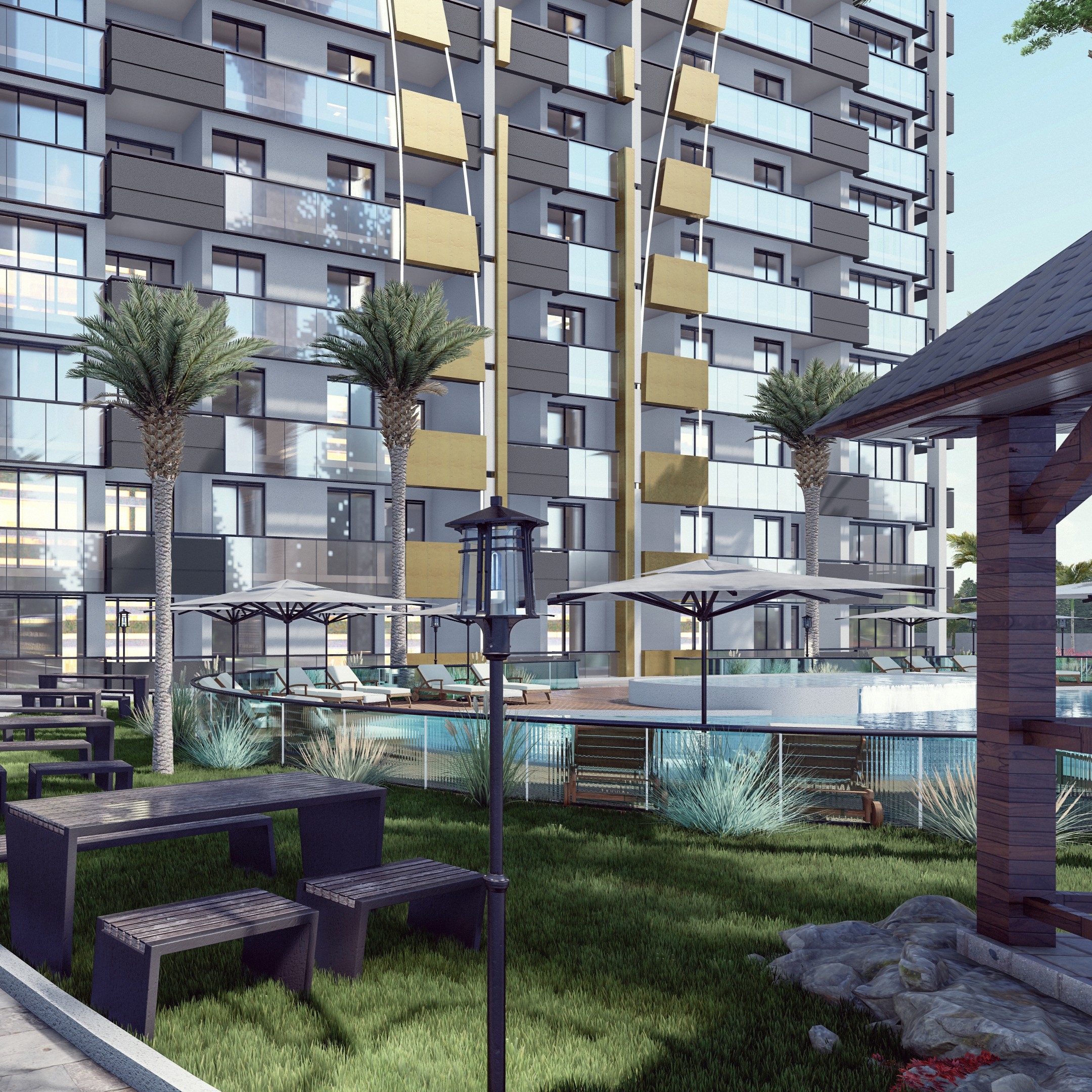 Luxuriöse 1+1 Wohnung mit Meerblick, Burg- und Bergblick in Mezitli, Mersin