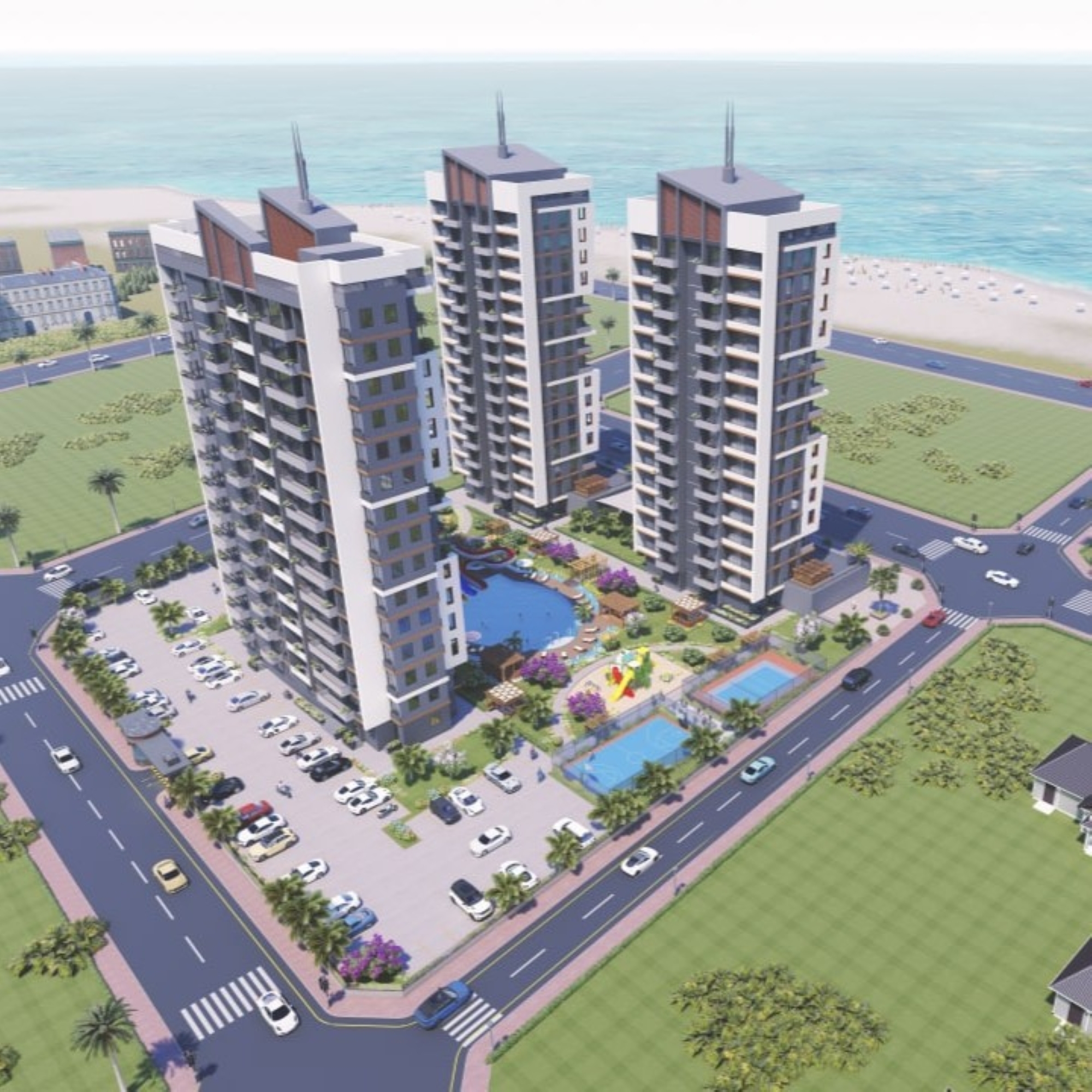 Luxuriöse 2+1 Wohnung mit Meerblick und Burgblick in Mersin - Tece
