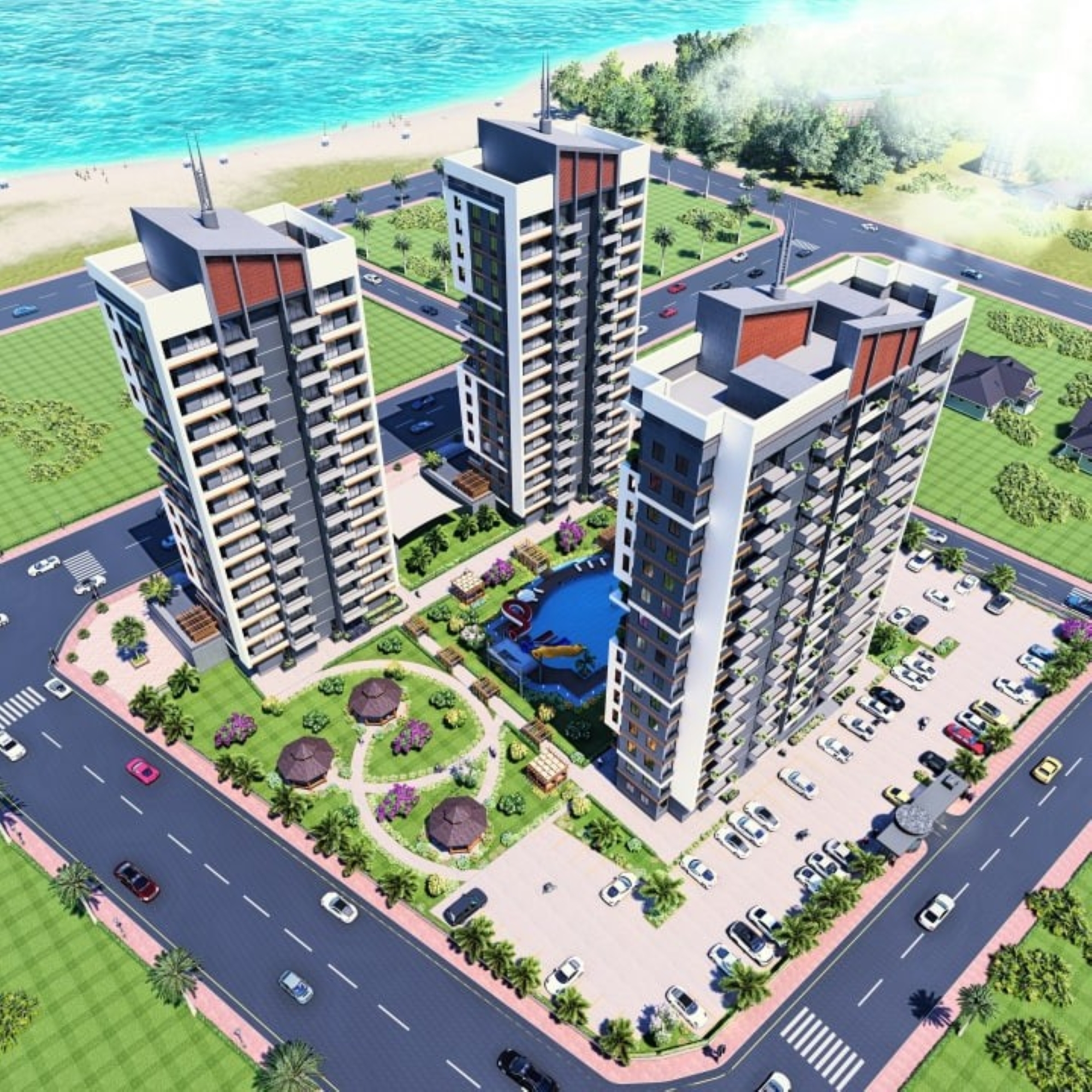 Luxuriöse 2+1 Wohnung mit Meerblick und Burgblick in Mersin - Tece