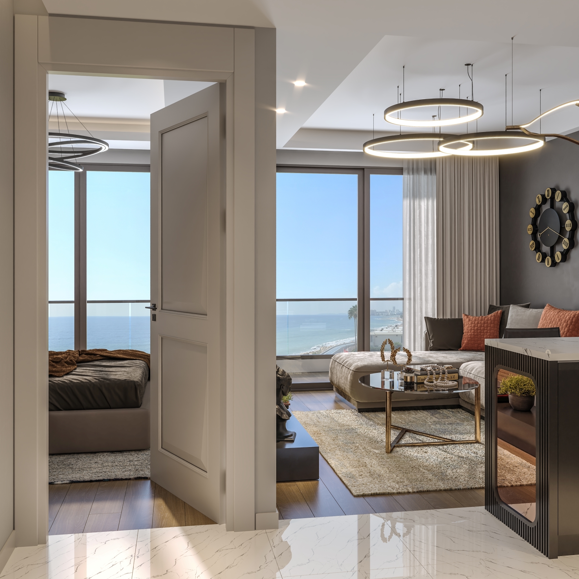 Luxury 1+1 Apartment with Sea and Mountain Views in Tece, Mersin