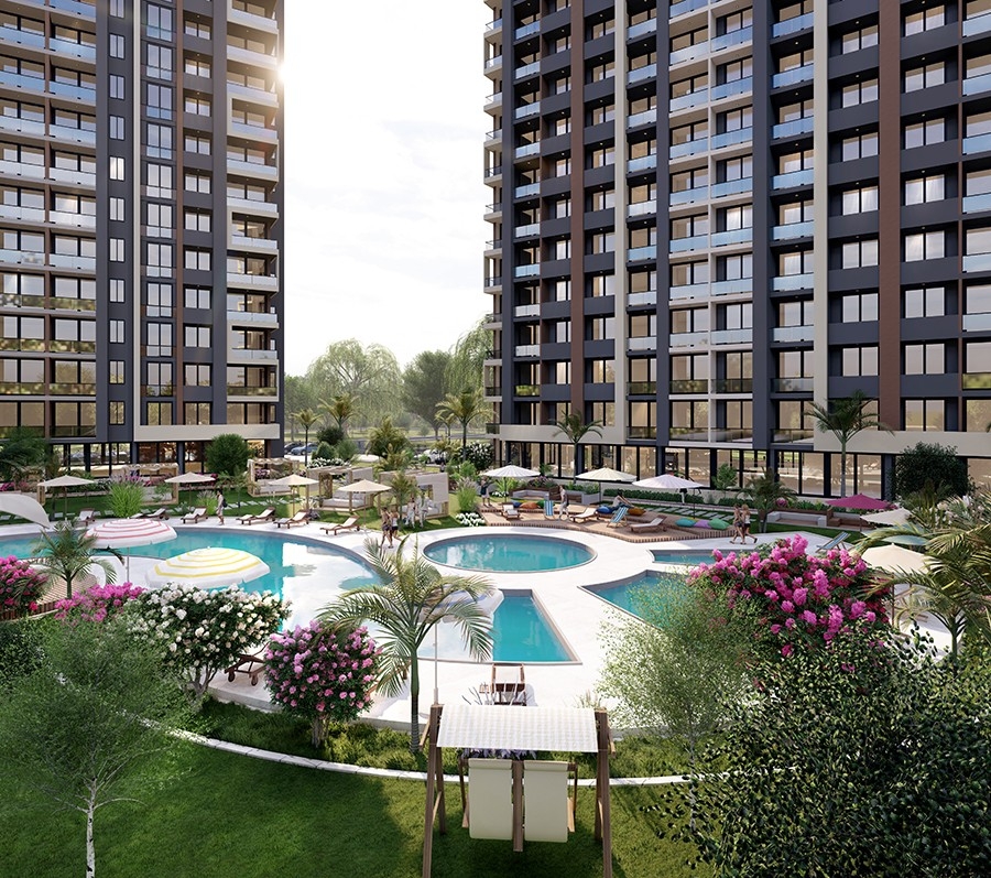 Luxuriöses 1+1 Apartment mit Meerblick und Bergblick, Mersin-Arpacbahsis