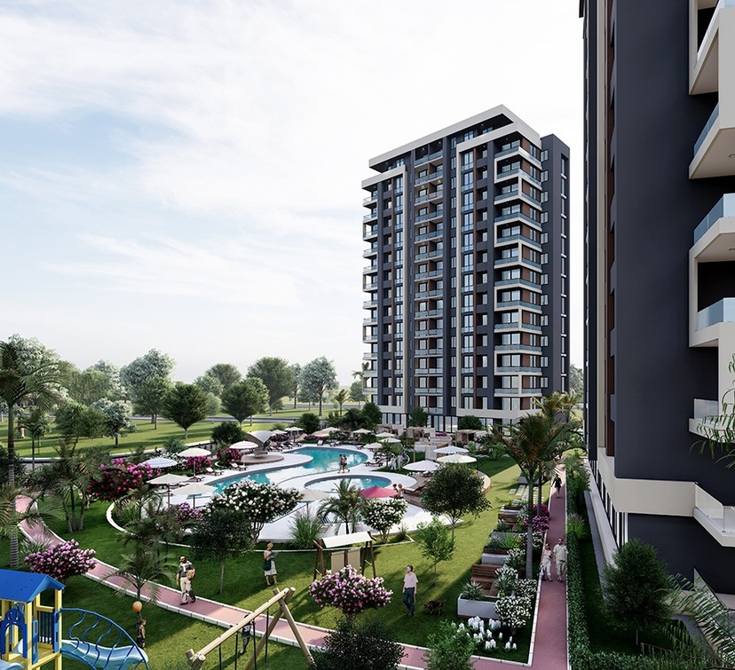 Luxuriöses 1+1 Apartment mit Meerblick und Bergblick, Mersin-Arpacbahsis