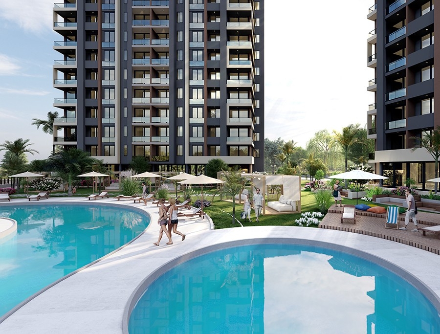 Luxuriöses 1+1 Apartment mit Meerblick und Bergblick, Mersin-Arpacbahsis