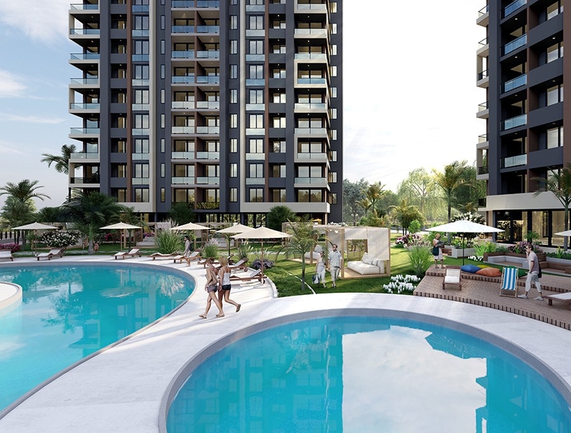 Luxuriöses 1+1 Apartment mit Meerblick und Bergblick, Mersin-Arpacbahsis
