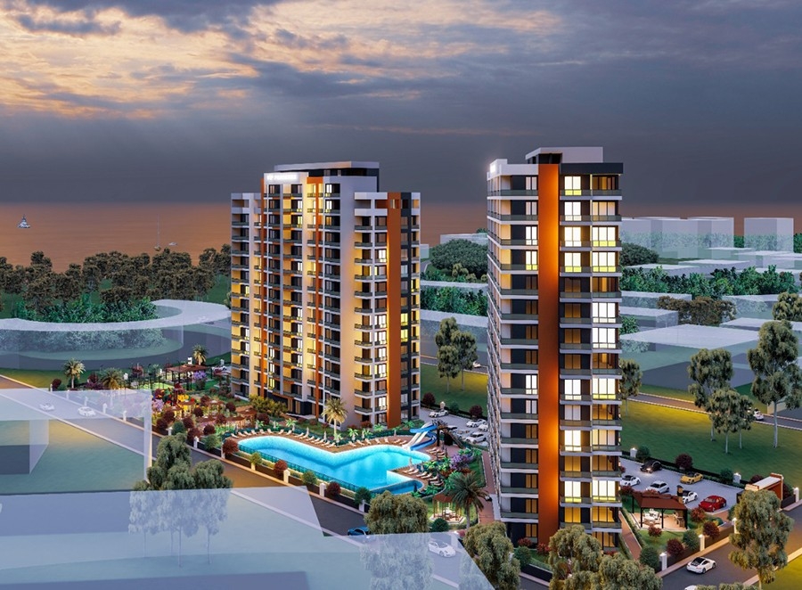 Luxuriöses 1+1 Apartment mit Meerblick und Bergblick in Mersin-Tece