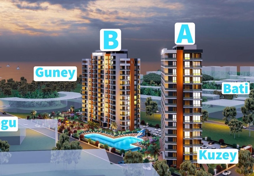 Luxuriöses 1+1 Apartment mit Meerblick und Bergblick in Mersin-Tece