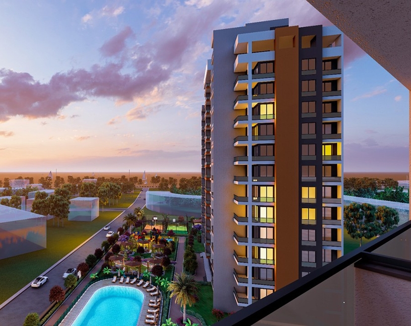 Luxuriöses 1+1 Apartment mit Meerblick und Bergblick in Mersin-Tece