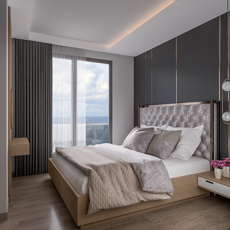 Luxuriöses 1+1 Apartment mit Meerblick und Bergblick in Mersin-Tece