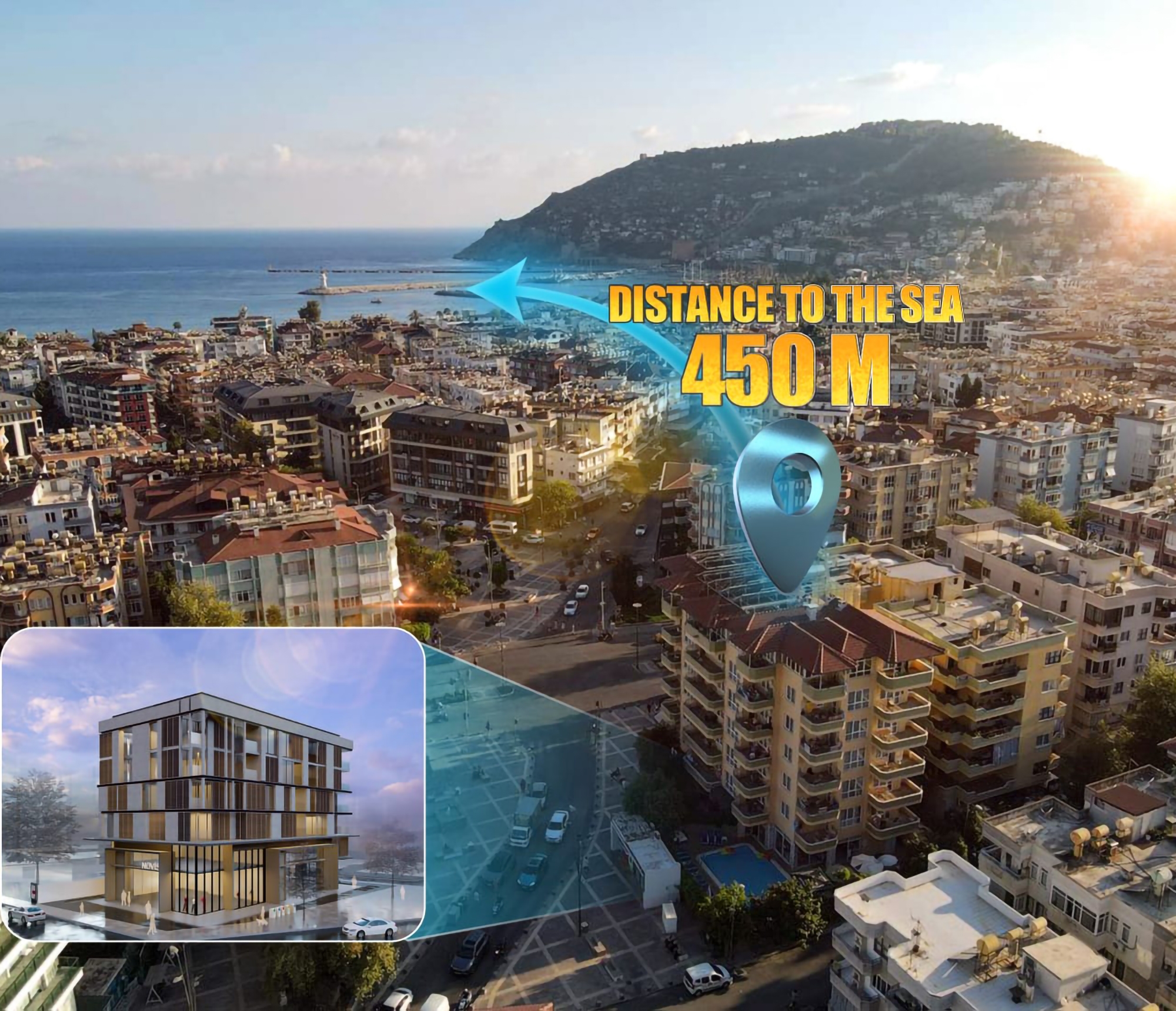 Zentrum Alanya 1+1 mit Burg- und Bergblick
