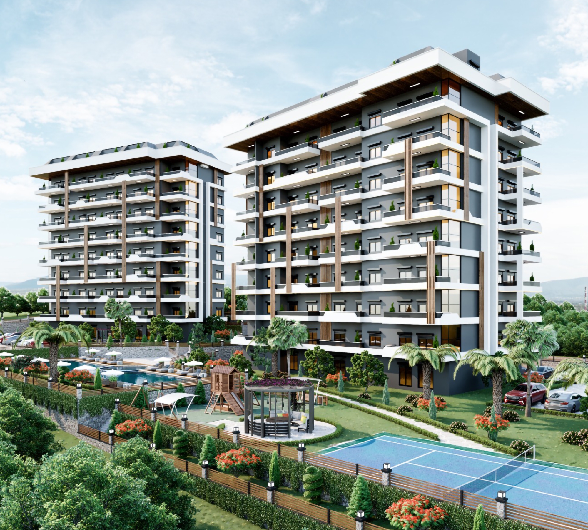 Luxuriöses 1+1 Apartment mit Meerblick und Bergblick, Alanya - Payallar