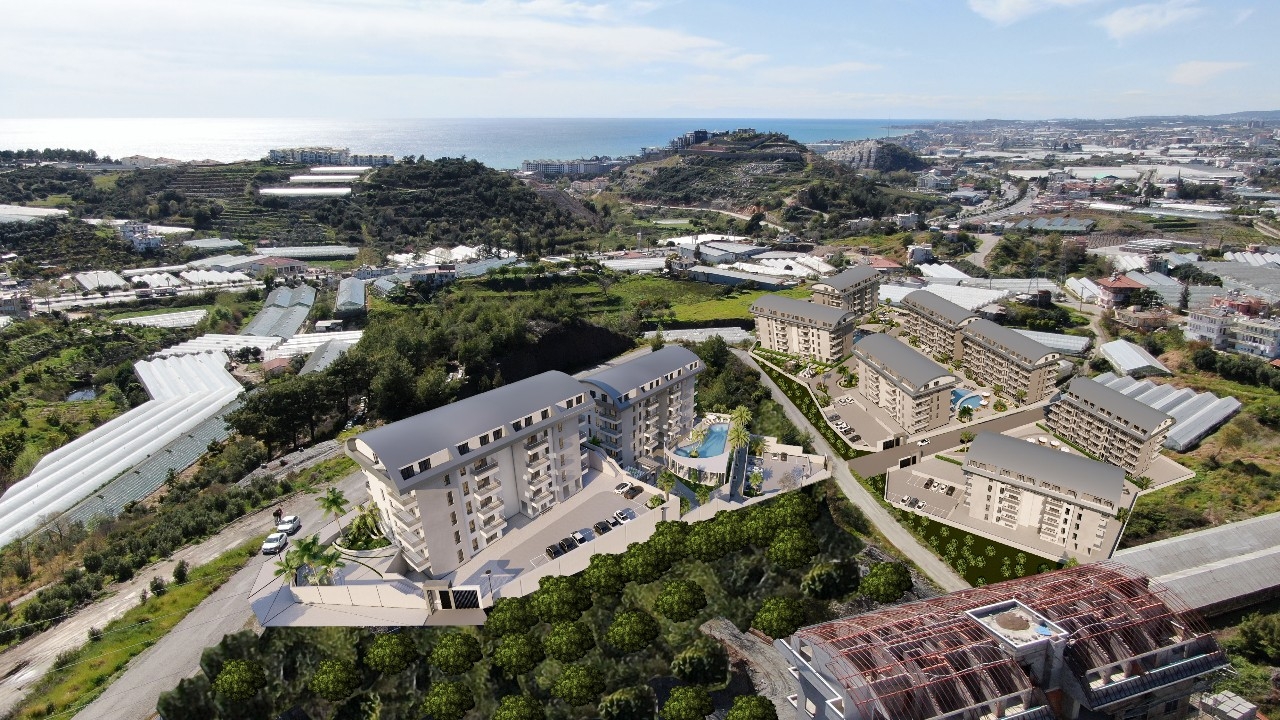Luxuriöses 1+1 Apartment mit Meerblick, Burg- und Bergblick in Konakli, Alanya