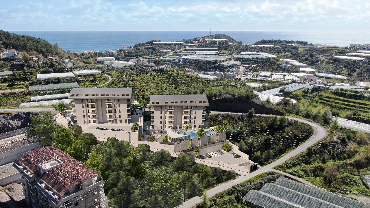 Luxuriöses 1+1 Apartment mit Meerblick, Burg- und Bergblick in Konakli, Alanya
