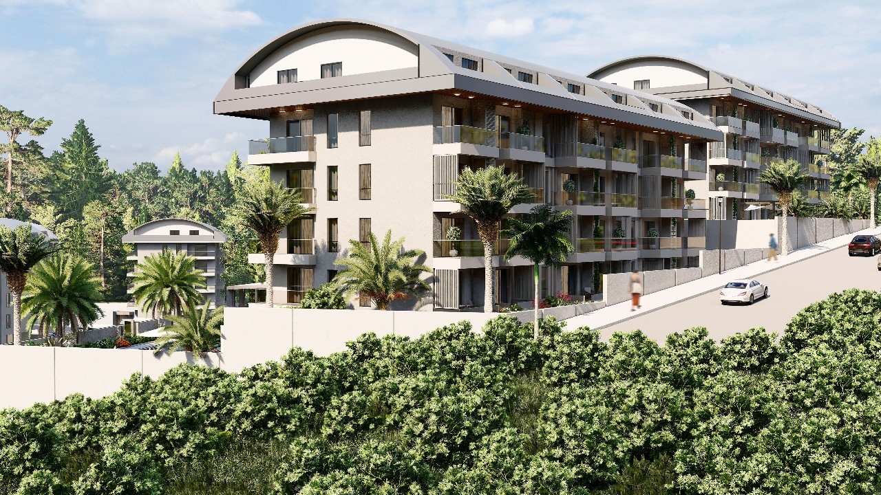 Luxuriöses 1+1 Apartment mit Meerblick, Burg- und Bergblick in Konakli, Alanya