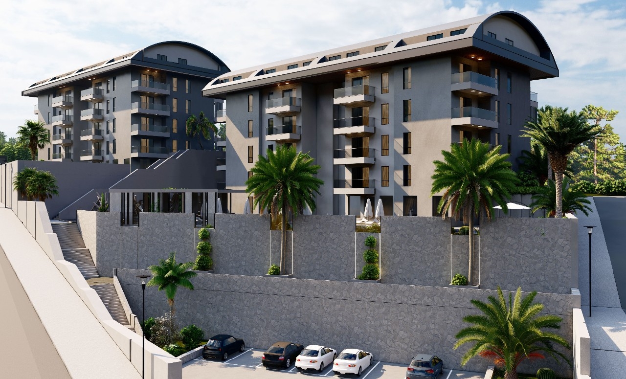 Luxuriöses 1+1 Apartment mit Meerblick, Burg- und Bergblick in Konakli, Alanya
