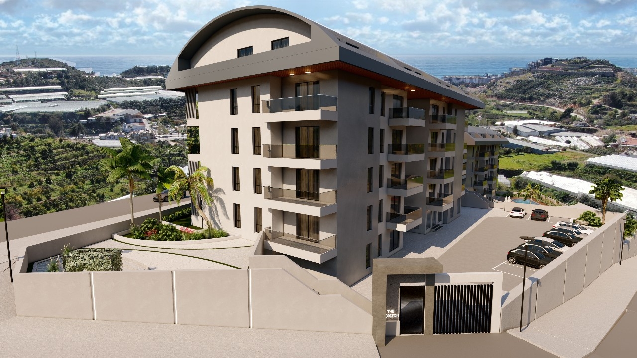 Luxuriöses 1+1 Apartment mit Meerblick, Burg- und Bergblick in Konakli, Alanya