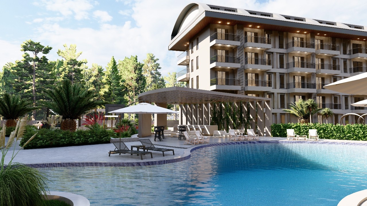 Luxuriöses 1+1 Apartment mit Meerblick, Burg- und Bergblick in Konakli, Alanya