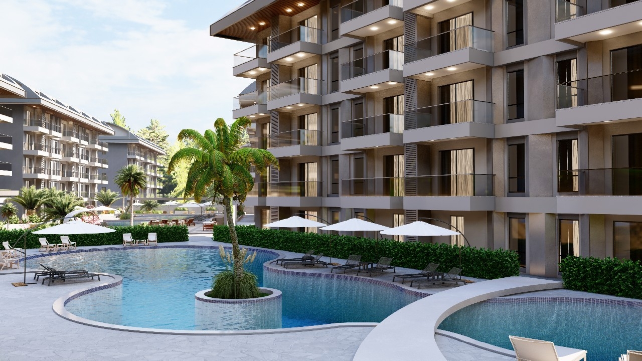 Luxuriöses 1+1 Apartment mit Meerblick, Burg- und Bergblick in Konakli, Alanya
