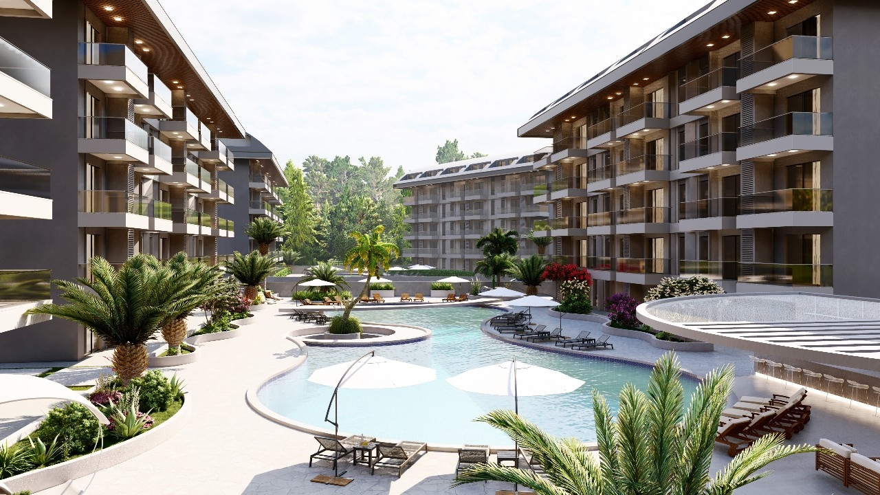 Luxuriöses 1+1 Apartment mit Meerblick, Burg- und Bergblick in Konakli, Alanya