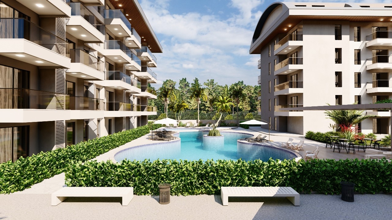 Luxuriöses 1+1 Apartment mit Meerblick, Burg- und Bergblick in Konakli, Alanya