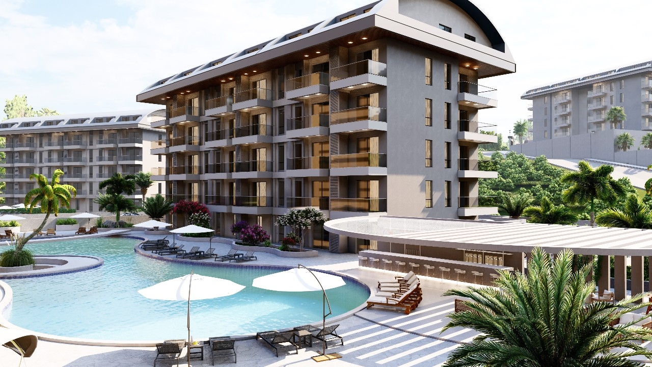 Luxuriöses 1+1 Apartment mit Meerblick, Burg- und Bergblick in Konakli, Alanya
