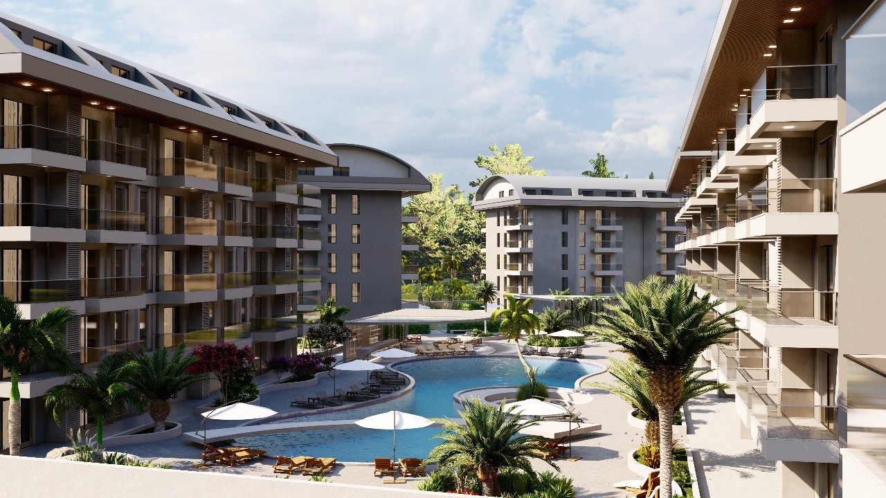 Luxuriöses 1+1 Apartment mit Meerblick, Burg- und Bergblick in Konakli, Alanya