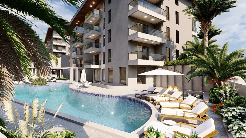 Luxuriöses 1+1 Apartment mit Meerblick, Burg- und Bergblick in Konakli, Alanya