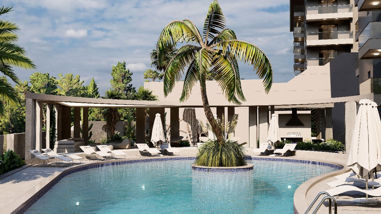 Luxuriöses 1+1 Apartment mit Meerblick, Burg- und Bergblick in Konakli, Alanya
