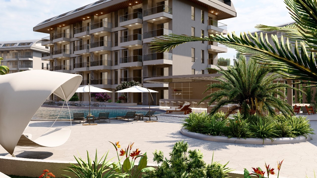 Luxuriöses 1+1 Apartment mit Meerblick, Burg- und Bergblick in Konakli, Alanya