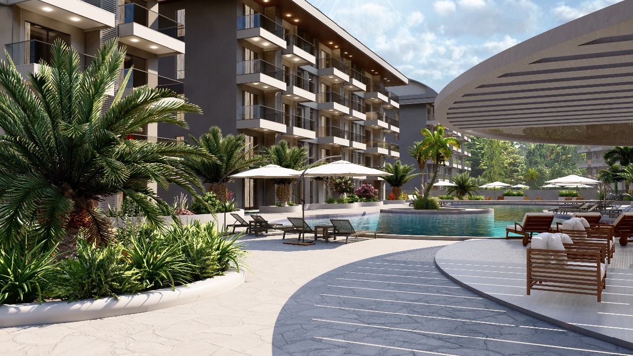 Luxuriöses 1+1 Apartment mit Meerblick, Burg- und Bergblick in Konakli, Alanya