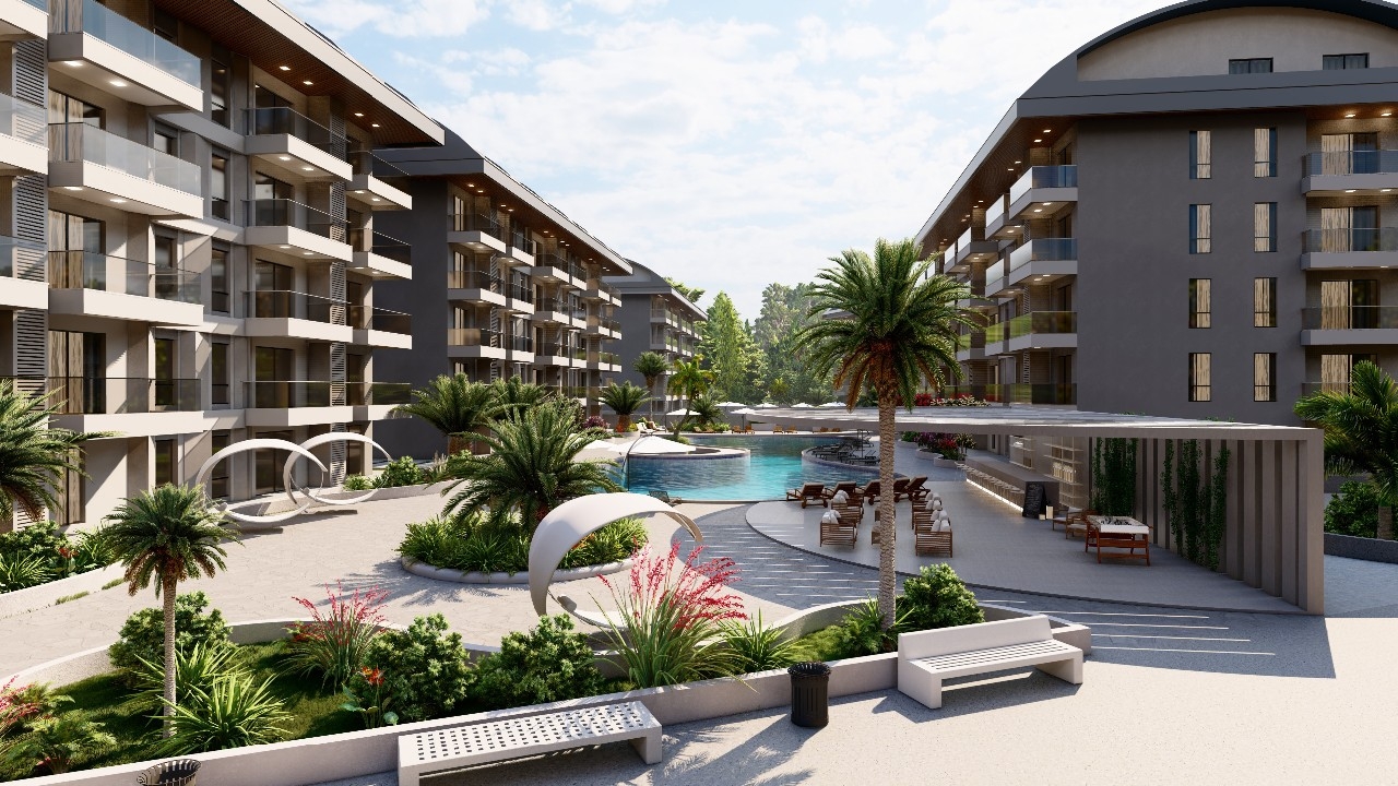 Luxuriöses 1+1 Apartment mit Meerblick, Burg- und Bergblick in Konakli, Alanya