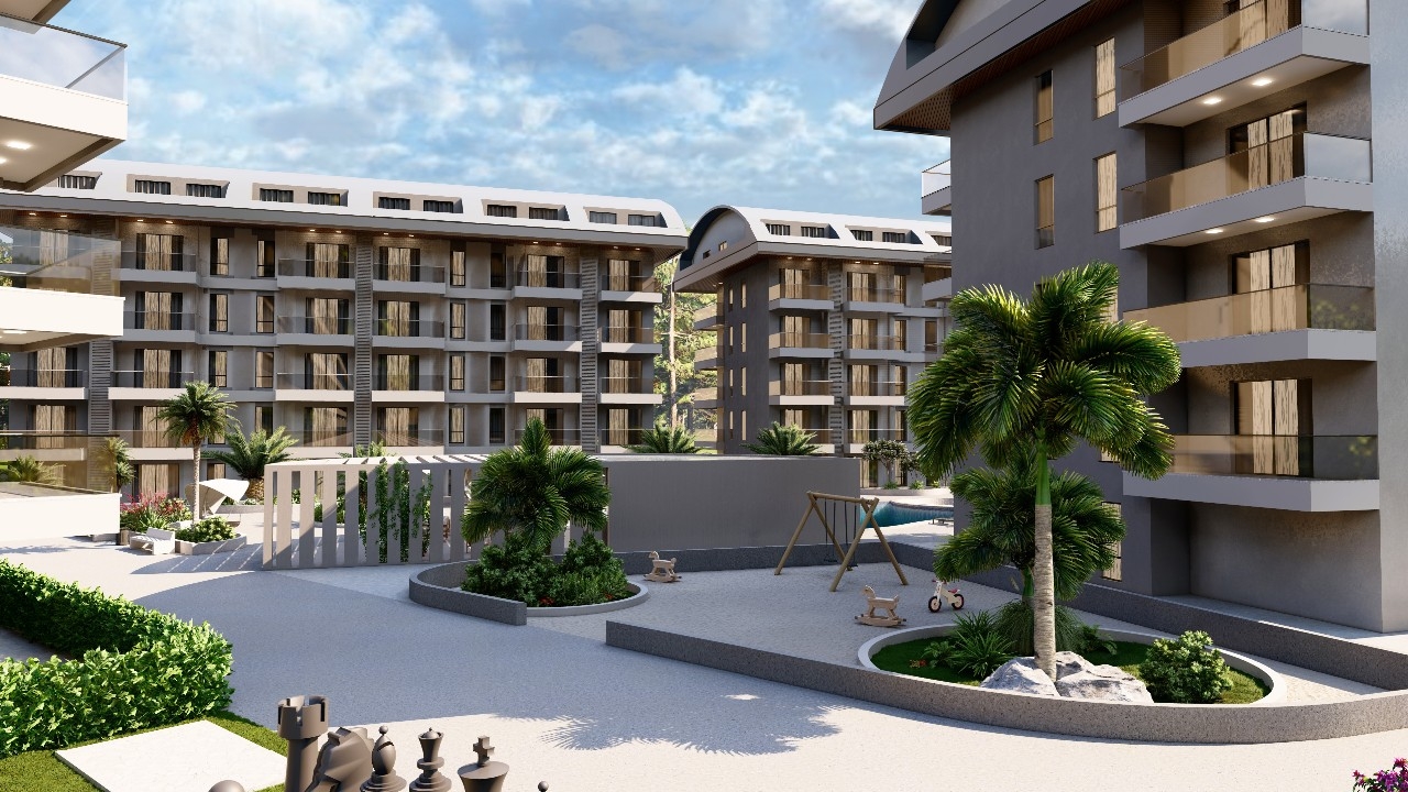 Luxuriöses 1+1 Apartment mit Meerblick, Burg- und Bergblick in Konakli, Alanya