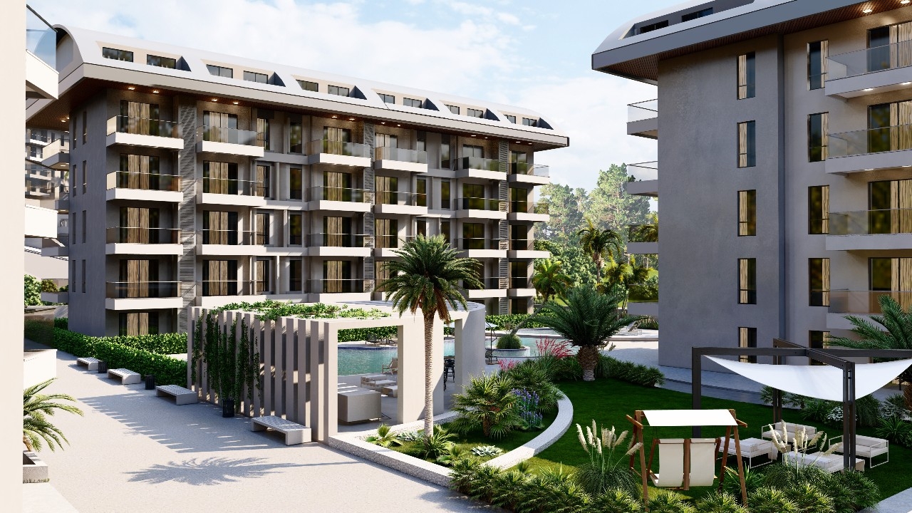Luxuriöses 1+1 Apartment mit Meerblick, Burg- und Bergblick in Konakli, Alanya