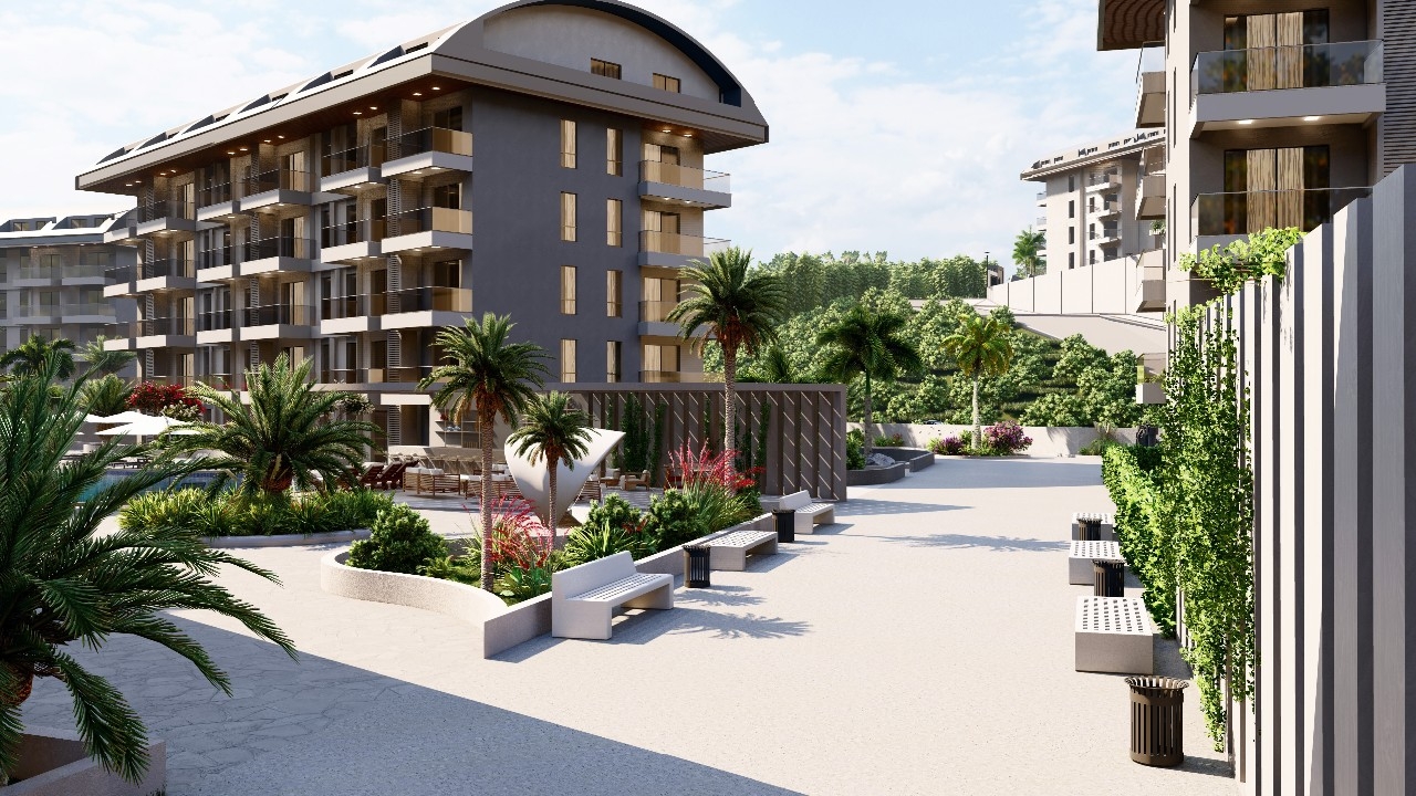 Luxuriöses 1+1 Apartment mit Meerblick, Burg- und Bergblick in Konakli, Alanya