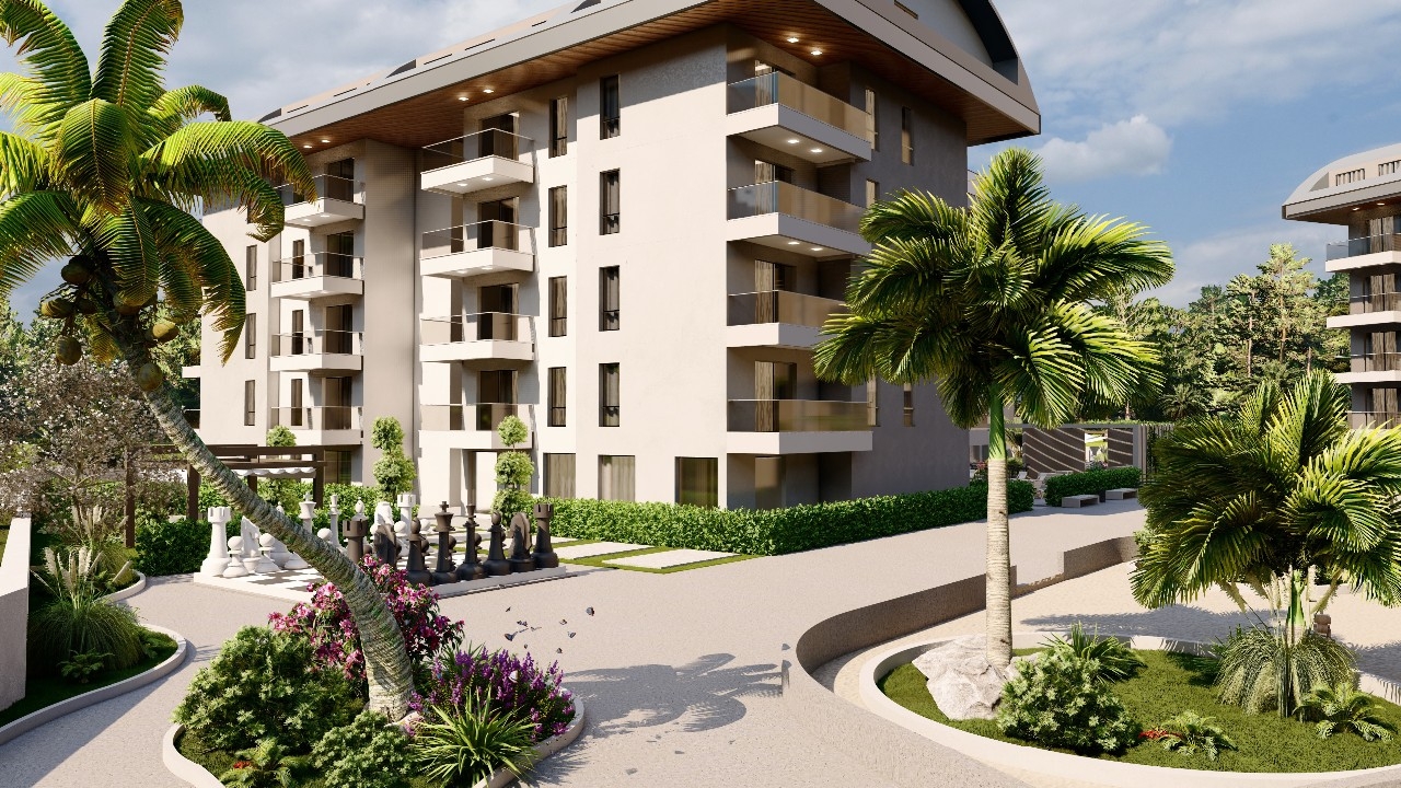 Luxuriöses 1+1 Apartment mit Meerblick, Burg- und Bergblick in Konakli, Alanya