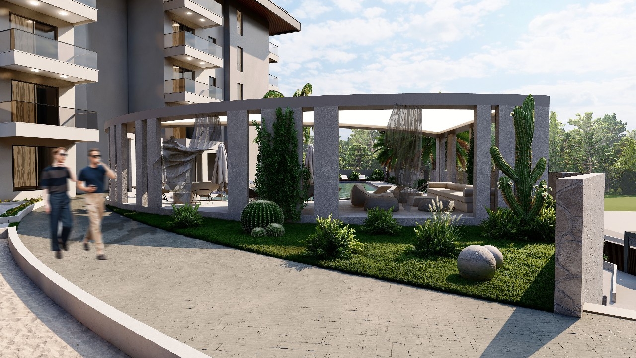 Luxuriöses 1+1 Apartment mit Meerblick, Burg- und Bergblick in Konakli, Alanya