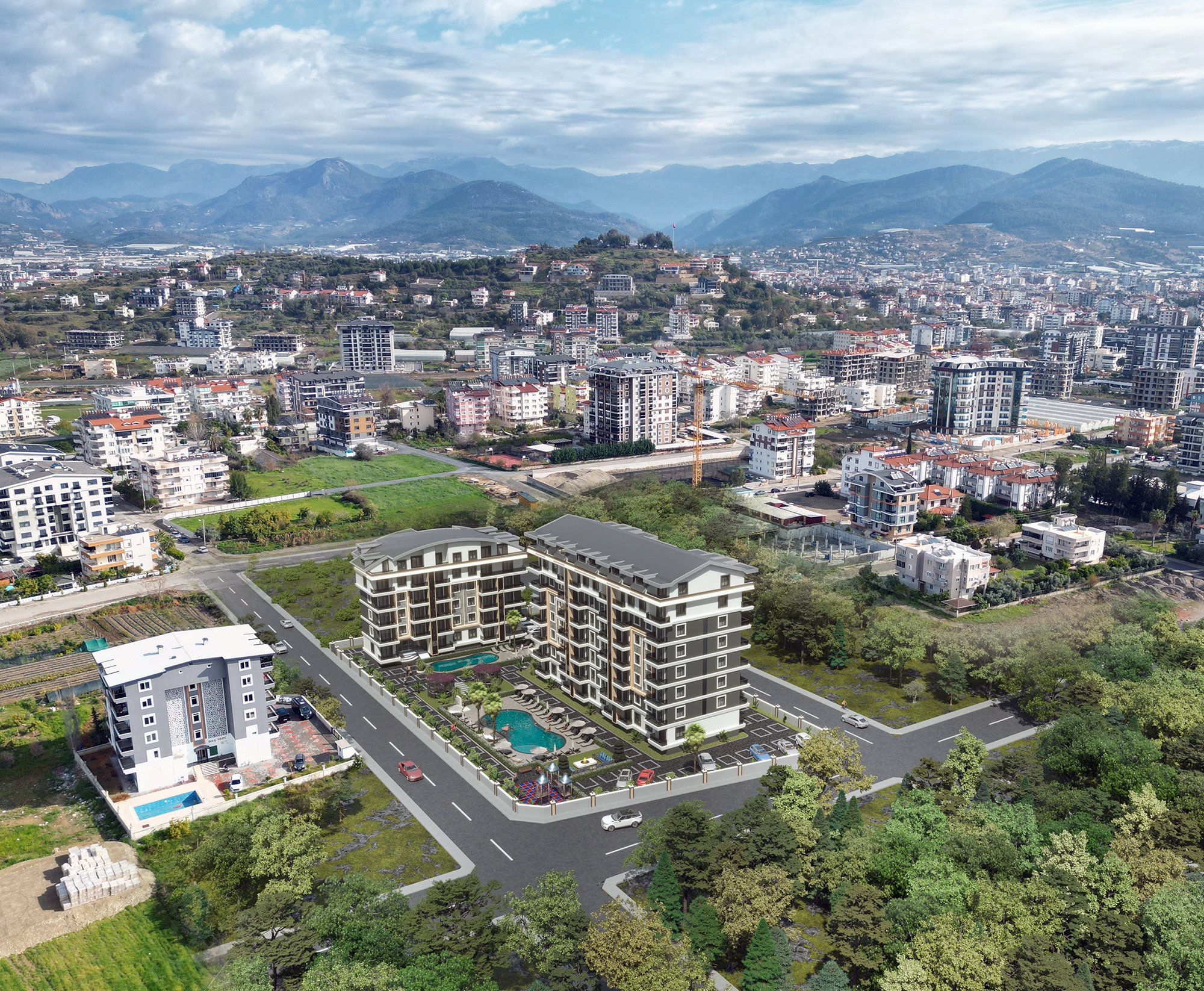 Luxuriöse 1+1 Wohnung mit Bergblick in Gazipasa, Alanya