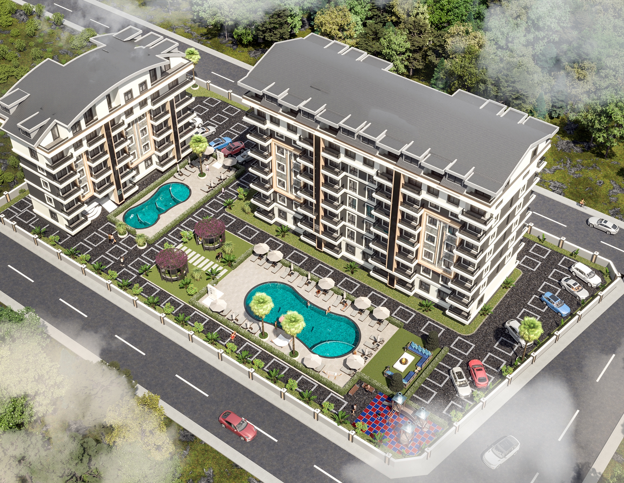 Luxuriöse 1+1 Wohnung mit Bergblick in Gazipasa, Alanya