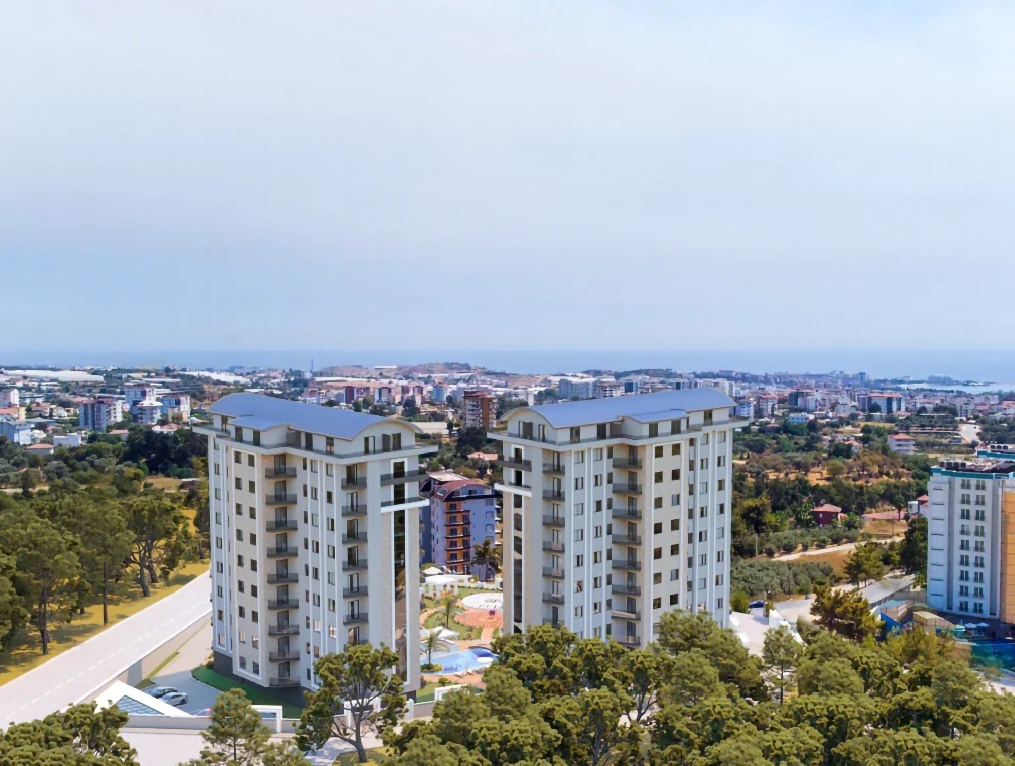 Luxuriöse 1+1 Wohnung mit Meerblick und Burgblick in Avsallar
