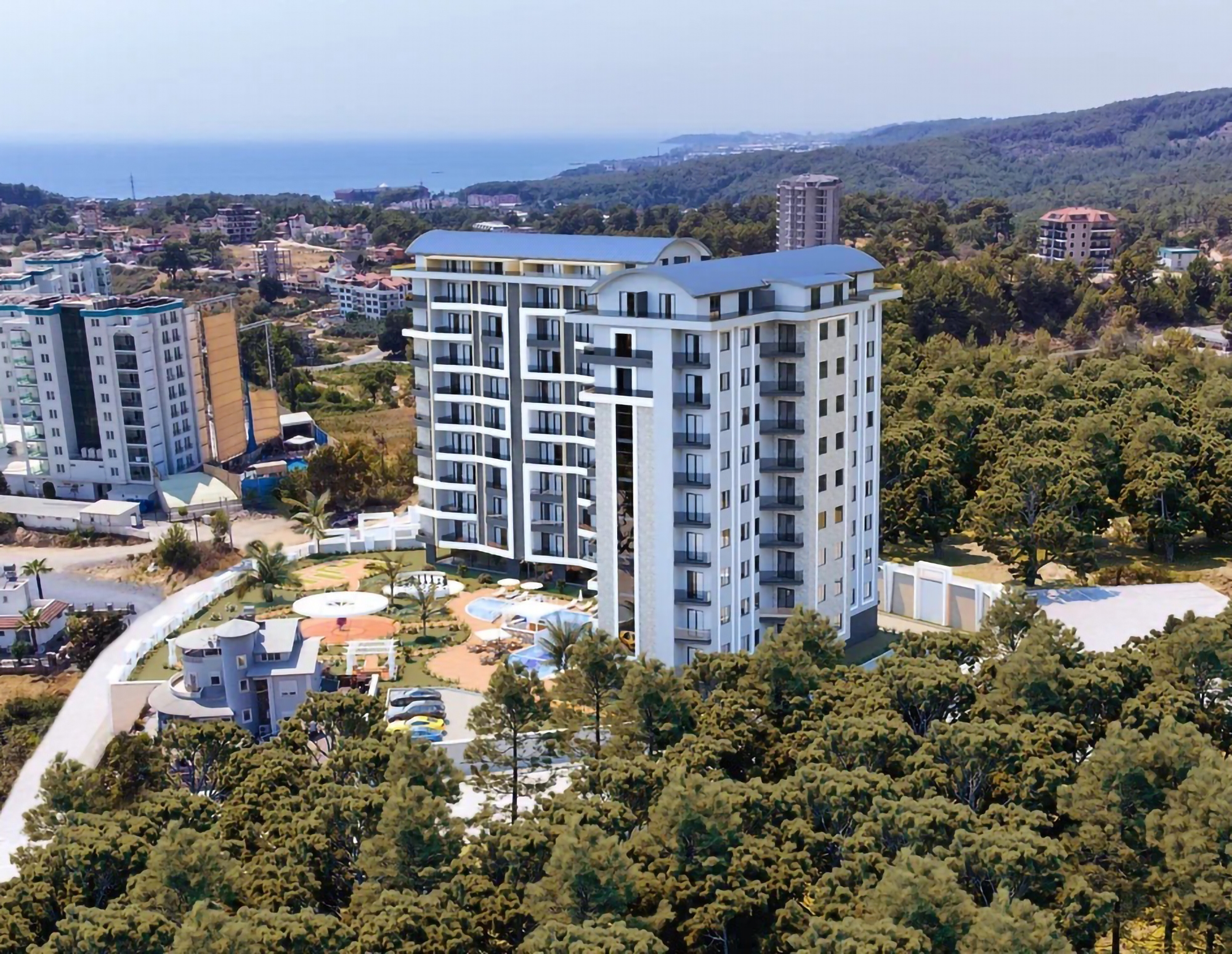 Luxuriöse 1+1 Wohnung mit Meerblick und Burgblick in Avsallar