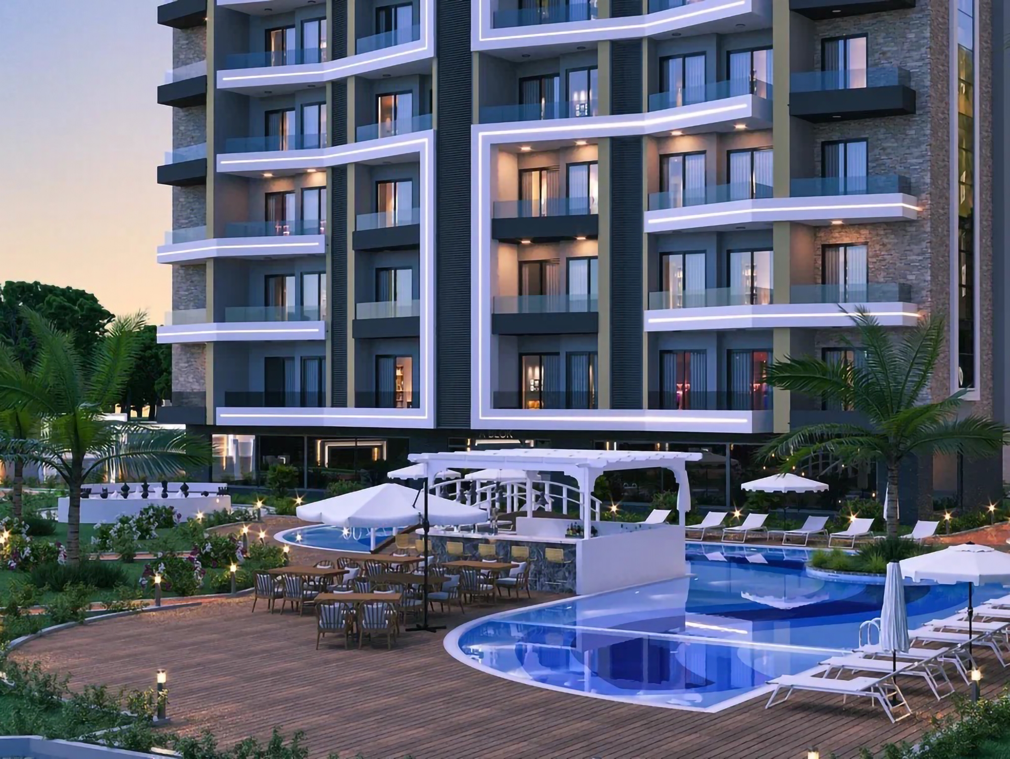 Luxuriöse 1+1 Wohnung mit Meerblick und Burgblick in Avsallar