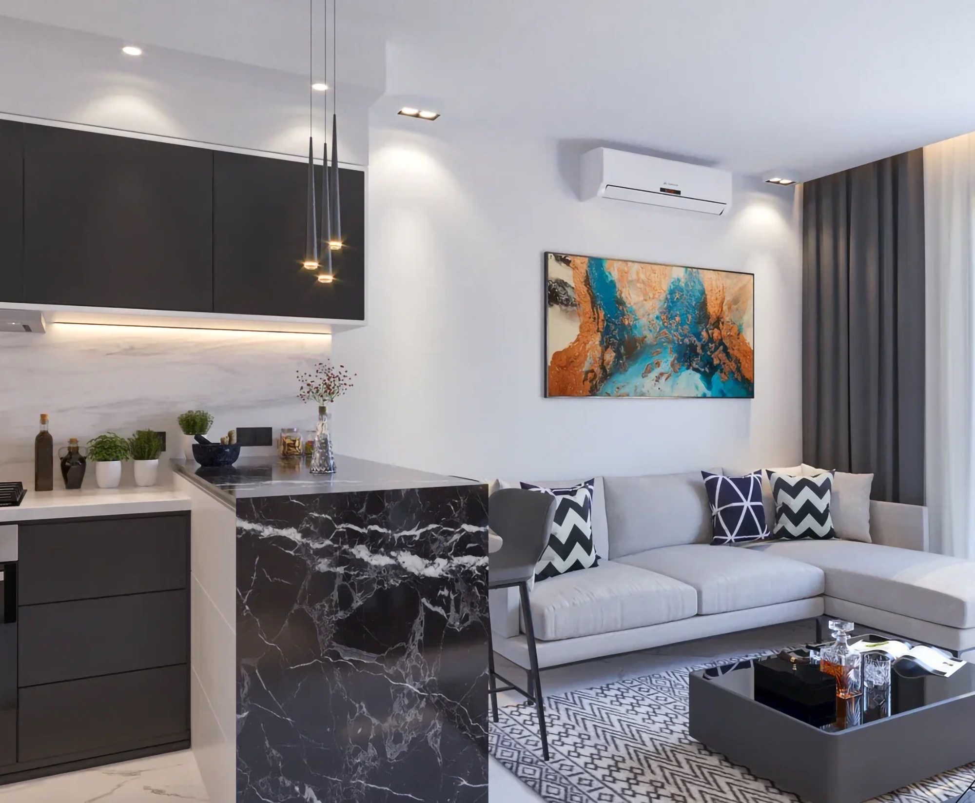 Luxuriöse 1+1 Wohnung mit Meerblick und Burgblick in Avsallar