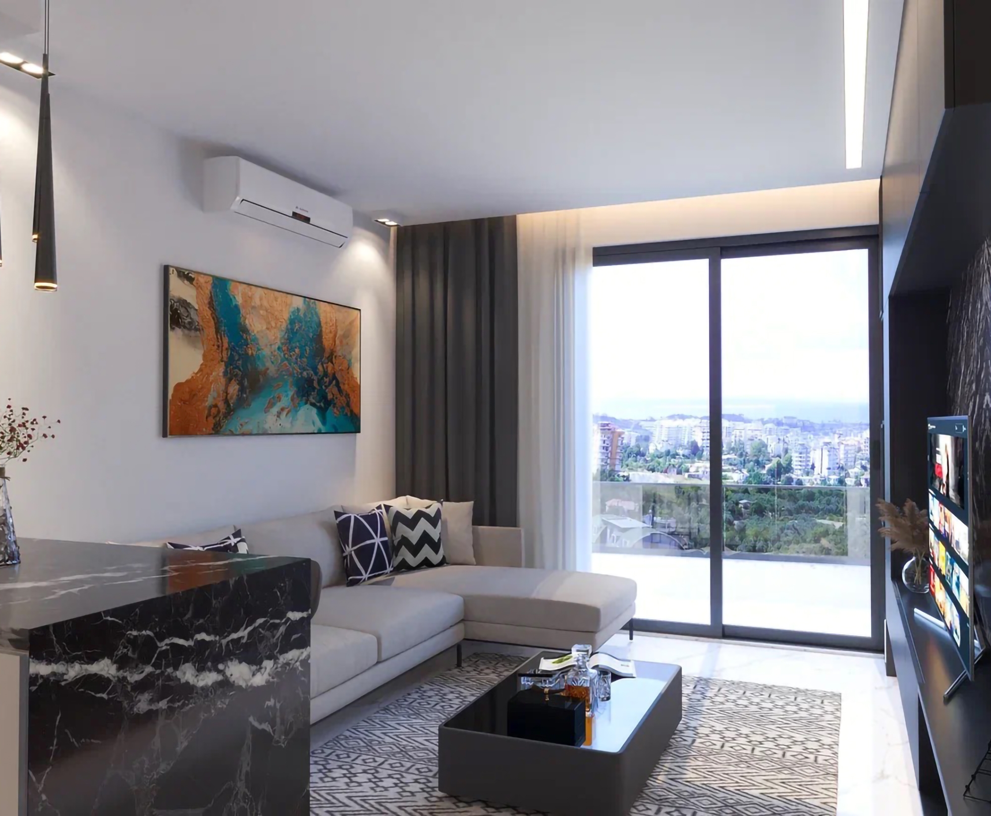 Luxuriöse 1+1 Wohnung mit Meerblick und Burgblick in Avsallar