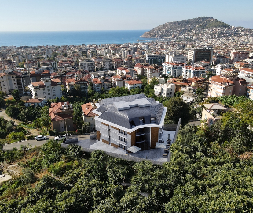 Ylellinen 2+1 asunto meri- ja linna-näköalalla, Alanya - Hasbahce