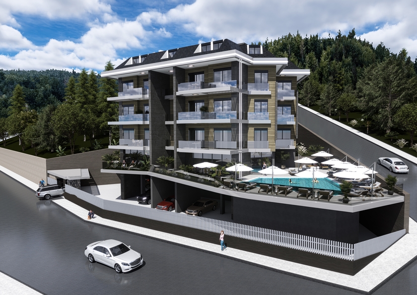 Ylellinen 2+1 asunto meri- ja linna-näköalalla, Alanya - Hasbahce