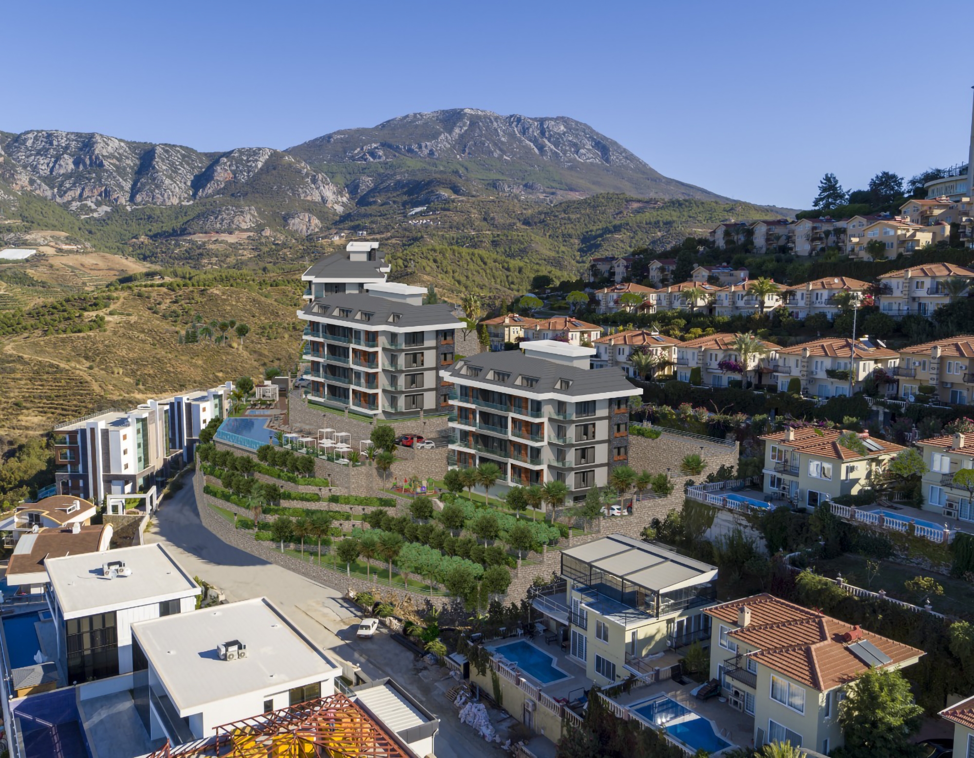 Luxus 1+1 Wohnung mit Meerblick und Bergblick, Alanya - Kargicak