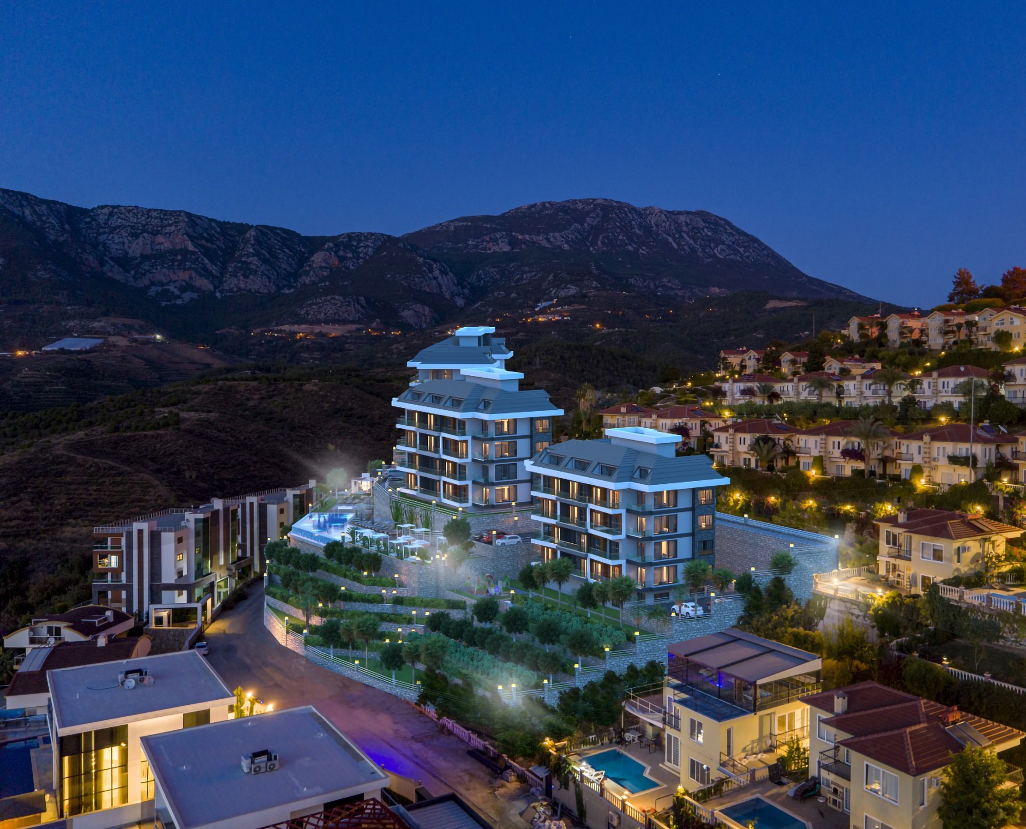 Luxus 1+1 Wohnung mit Meerblick und Bergblick, Alanya - Kargicak