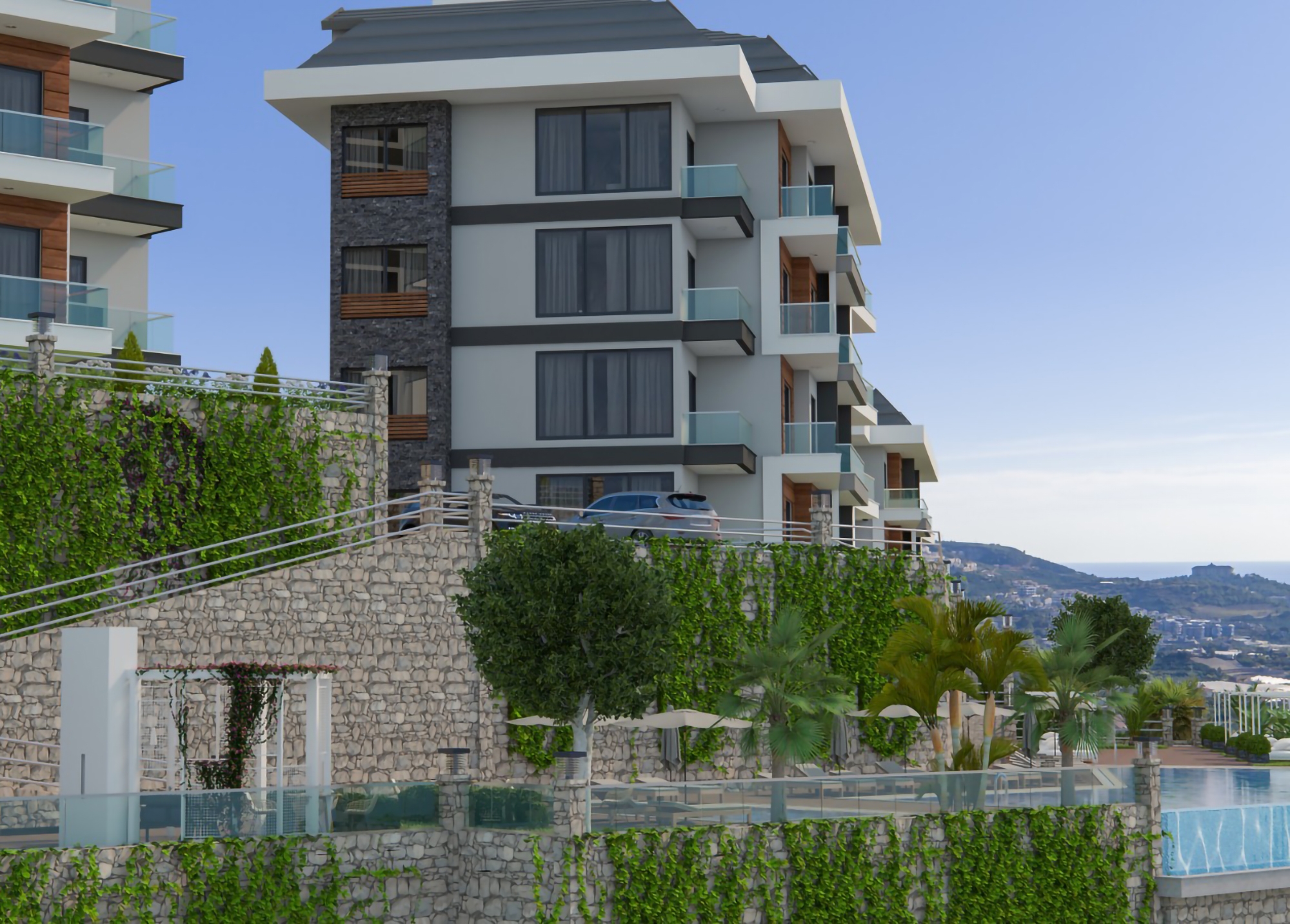 Luxus 1+1 Wohnung mit Meerblick und Bergblick, Alanya - Kargicak
