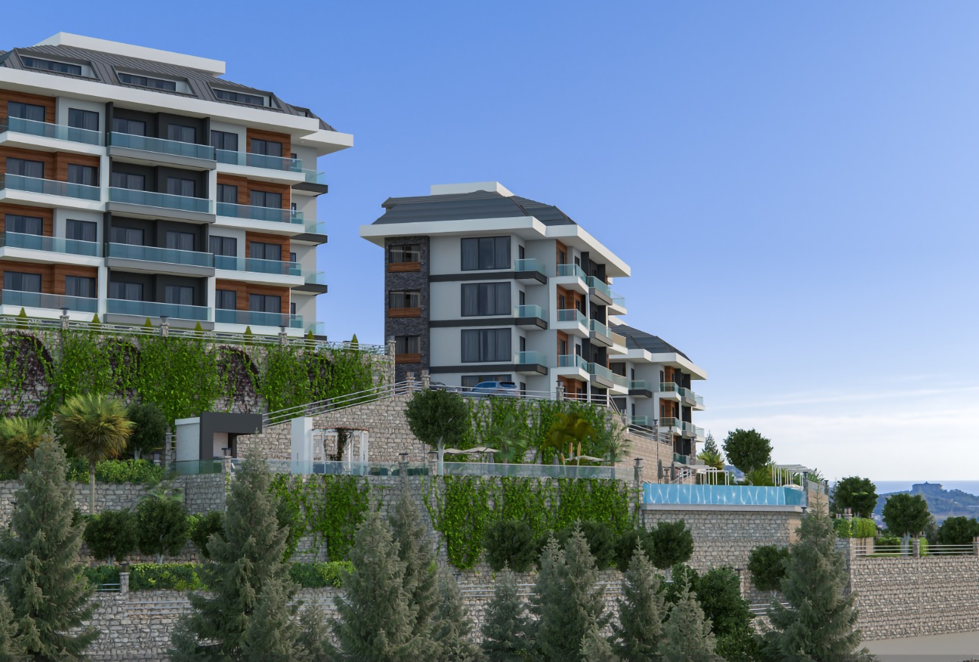Luxus 1+1 Wohnung mit Meerblick und Bergblick, Alanya - Kargicak