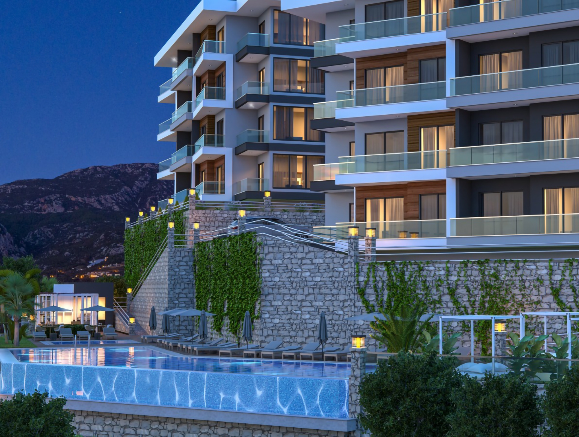Luxus 1+1 Wohnung mit Meerblick und Bergblick, Alanya - Kargicak